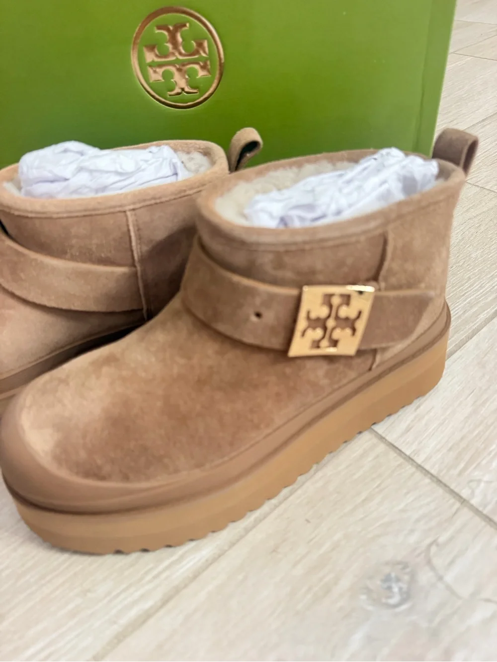 Tori Burch Mellow Shearling Platform ankle boots